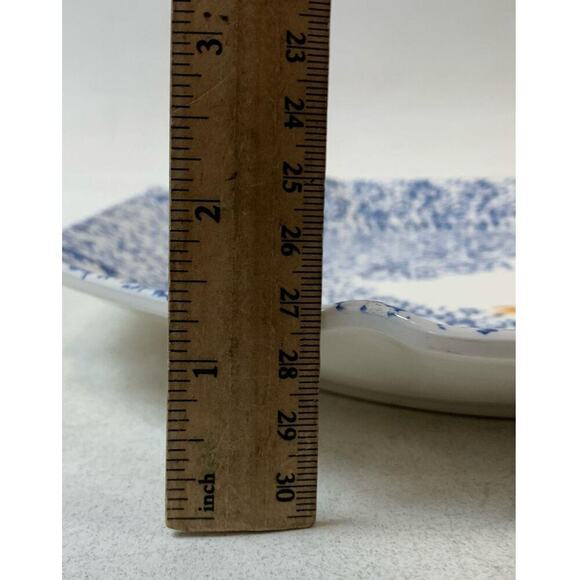 VTG Serving Platter 16" White Ducks Blue Speckle Japan Ceramic Country Decor - Picture 5 of 6